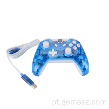 Joystick de jogo transparente com fio azul para Xbox um